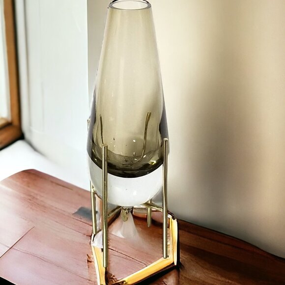 Original Florentina Smoked Glass Vase on Gold Stand - Picture 2 of 5